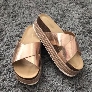 Rose gold Platform slides